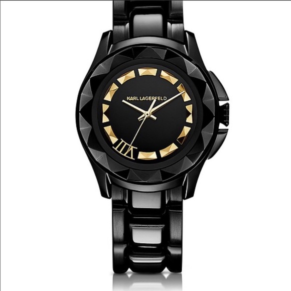 Karl Lagerfeld Black Watch Gold Accents